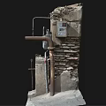 Old Electrical Meter Box Mounted On Weathered Stone Wall With Bricks And Pipes 3d model