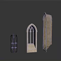 Three Different Gothic Arched Building Windows And Doorways With Stone Decorative Designs