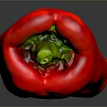 Fresh Red Chili Pepper With Green Stem On Dark Reflective Surface 3d model