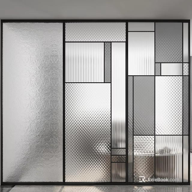 Modern Glass Partition With Geometric Design And Textured Panels For Interior Decoration 3d model 