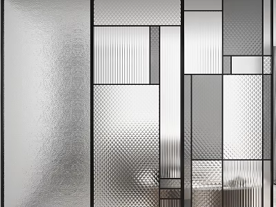Modern Glass Partition With Geometric Design And Textured Panels For Interior Decoration 3d model
