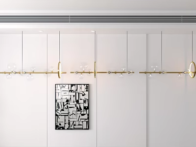 Modern Gold Chandelier With Clear Glass Shades For Living Room Wall Background 3d model