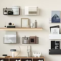 Modern Wall Storage Cabinet with Wire Baskets Books and Decorative Shelves