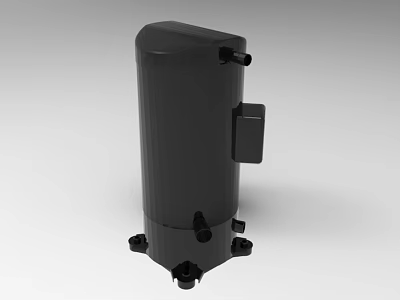 Black Cylindrical Industrial Equipment with Base Supports and Side Mounted Panel 3d model