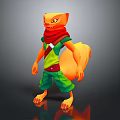 Orange Squirrel Like Game Character With Big Tail Green Pants Red Scarf And Green Top