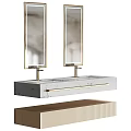 Modern Bathroom Vanity With Double Gold Framed Mirrors And Marble Countertop