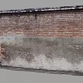 Building Exterior Wall With Red Bricks Upper Section Gray Concrete Middle Layer And Weathered Texture