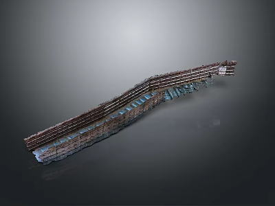 Curved Metal Railroad Track Model With Blue Sections And Brown Rails Structure 3d model
