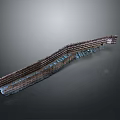 Curved Metal Railroad Track Model With Blue Sections And Brown Rails Structure