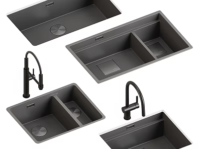 Modern Grey Kitchen Sinks With Faucet And Multiple Bowl Designs For Home Kitchens 3d model