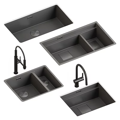 Modern Grey Kitchen Sinks With Faucet And Multiple Bowl Designs For Home Kitchens 3d model