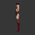 Female Character In Red Hat Corset Black Gloves Stockings And Red Boots Standing Pose