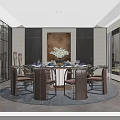 Luxurious Private Dining Room Interior With Round Table Chairs Tableware And Decorative Art 3d model