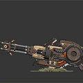 Vintage Heavy Machine Gun With Scattered Bullets Ammo Chain And Smoke On Dark Background