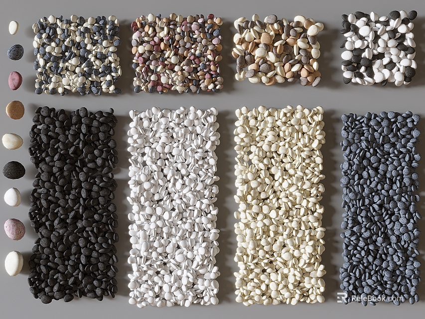 Various Natural Pebble Stepping Stones With Different Colors For Garden Path Design 3d model 