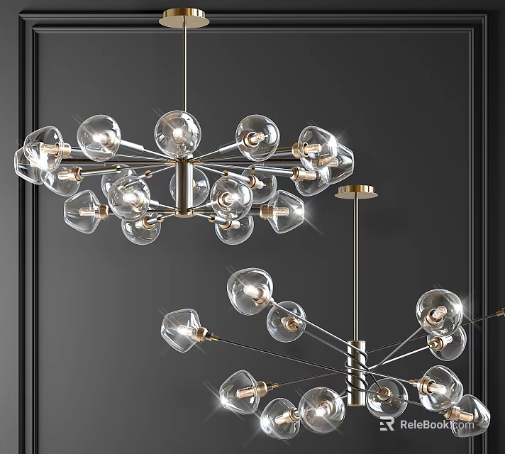 Modern Chandelier With Glass Balls And Metal Frame For Contemporary Interior Lighting 3d model 