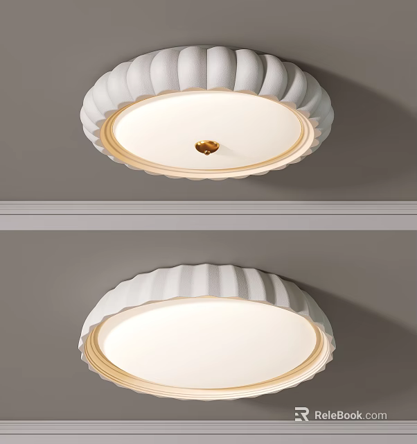 Modern Stylish Round Ceiling Light With White Wave Edge And Golden Accent 3d model