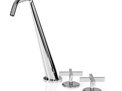 Modern Chromed Faucet With Tall Spout And Cross Handle Controls 3d model
