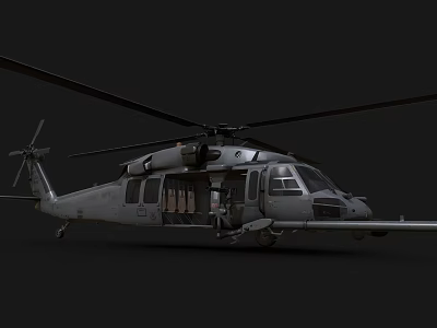 Military Helicopter With Extended Rotor Blades Open Doors And Detailed Fuselage Design 3d model