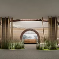 Modern Hotel Lobby Interior With Arched Doorway Wooden Elements Green Plants And Reception Desk