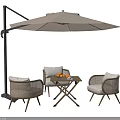 Outdoor Garden Table With Rattan Chairs And Large Beige Parasol Set