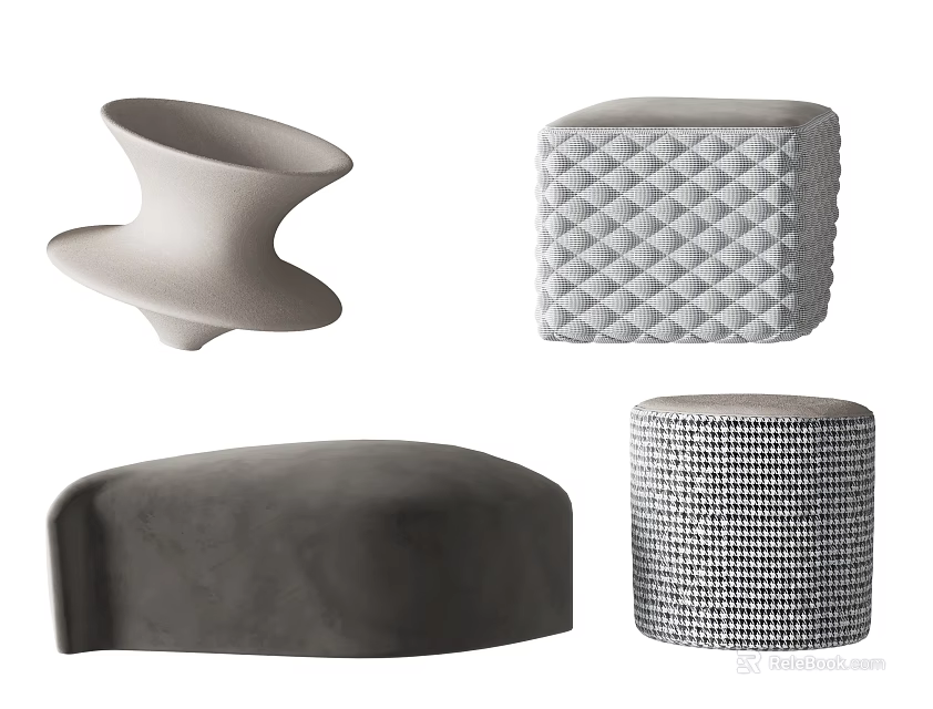 Modern Stools Collection Showcasing Diverse Geometric Shapes And Textured Surfaces 3d model