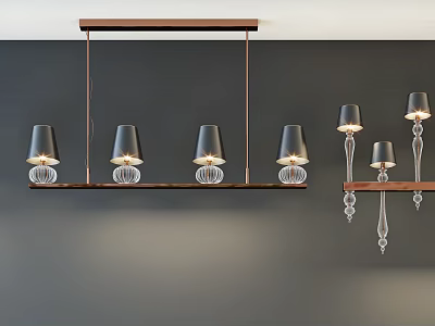 Modern Chandelier Design With Black Shades Copper Frame And Glass Bases 3d model