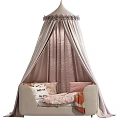 Cozy Children's Bed With Soft Pink Frilled Canopy And Decorative Pillows