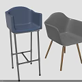 Stylish Blue Bar Stool And Gray Chair With Armrests Metal And Wooden Legs