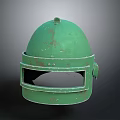Green Military Weapon Helmet With Worn Surface And Protective Face Shield 3d model