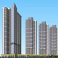 Modern High Rise Residential Buildings With Urban Street And Green Areas