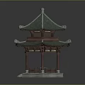 Traditional Chinese Pavilion With Green Curved Roof Red Pillars And Stone Base