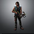 Male Warrior Character In Tactical Gear Holding Modified Crossbow With Arm Markings