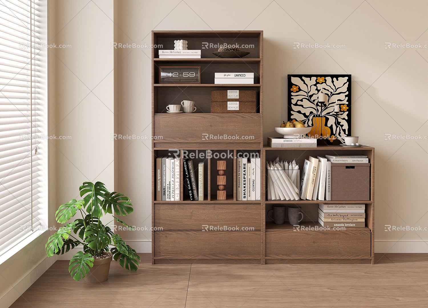 French Floor-Standing Bookcase Storage Cabinet Tortoise Bamboo 3d model