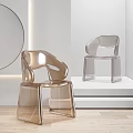 Modern Transparent Acrylic Chairs in Contemporary Interior with White Platform Circular Decor and Wooden Floor