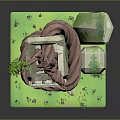 White Architectural Model With Pink Vines Green Plants And Stones On Base