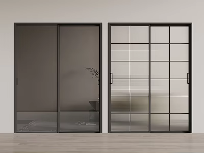 Modern Sliding Doors With Black Frame Frosted And Grid Glass For Interior Space 3d model