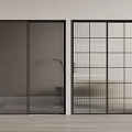 Modern Sliding Doors With Black Frame Frosted And Grid Glass For Interior Space