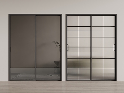 Metal frame glass sliding door 3d model