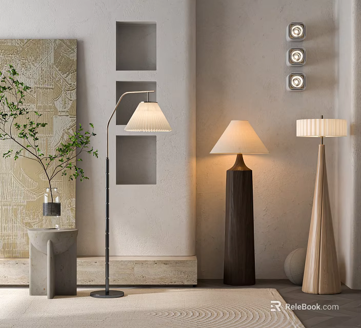 Stylish Floor Lamps In Modern Interior Decor 3d model 