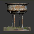 Old Rusty Metal Basin With Four Legs And Gravel Weeds Around Base