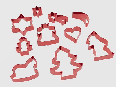 Red Cookie Cutters With Various Shapes Including Star Christmas Tree And Heart 3d model