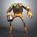 Anthropomorphic Creature Character In Yellow Black Sports Outfit With Skull Cup Long Limbs And Wristbands