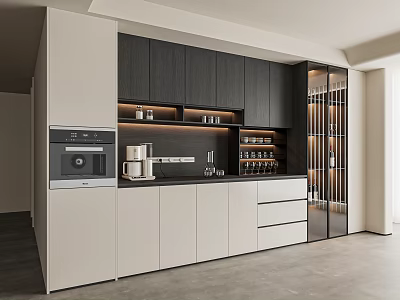 Modern Sleek Sideboard With Black White Cabinet Glass Doors LED Lighting And Storage 3d model