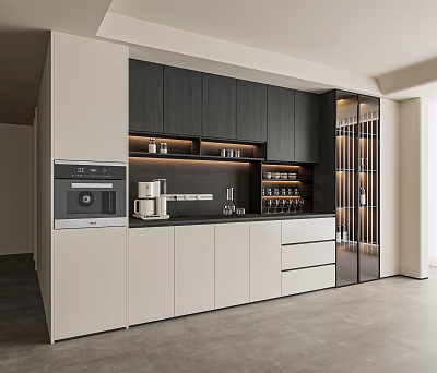 Modern Sleek Sideboard With Black White Cabinet Glass Doors LED Lighting And Storage 3d model