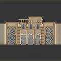 Traditional Islamic Building Model With Geometric Patterns Arched Doors And Wooden Courtyard Design
