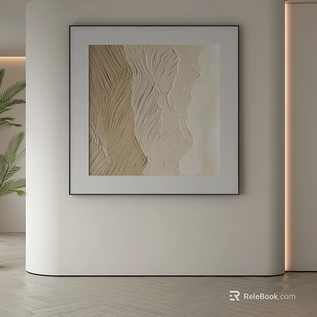 Abstract Painting with Wavy Texture in Beige and Light Brown for Modern Interior Wall Decoration 3d model 