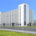 Modern Industrial Factory Building Exterior With Large Glass Windows White Facade And Green Lawn