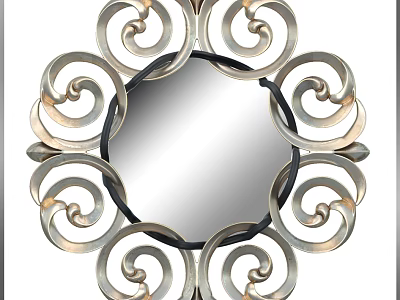 Elegant Decorative Round Mirror With Intricate Spiral Metallic Frame Design 3d model