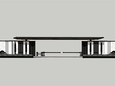 Modern Symmetrical Entrance Gate Design With Columns Canopy And Glass Panels 3d model